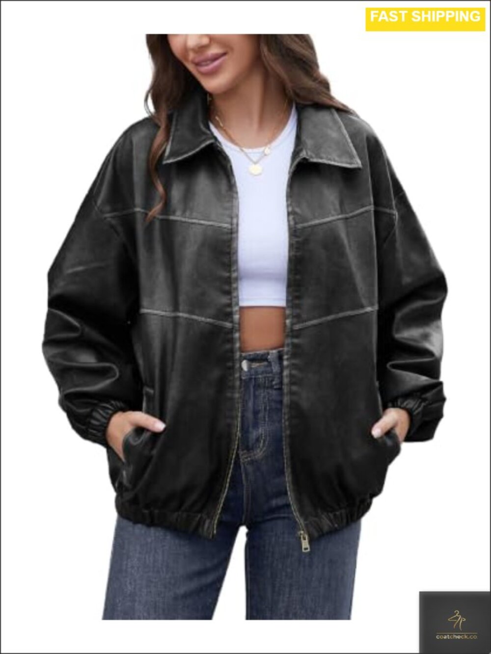 Oversized Faux Leather Jacket Women Moto Biker Fall Coat Y2K Vintage Style